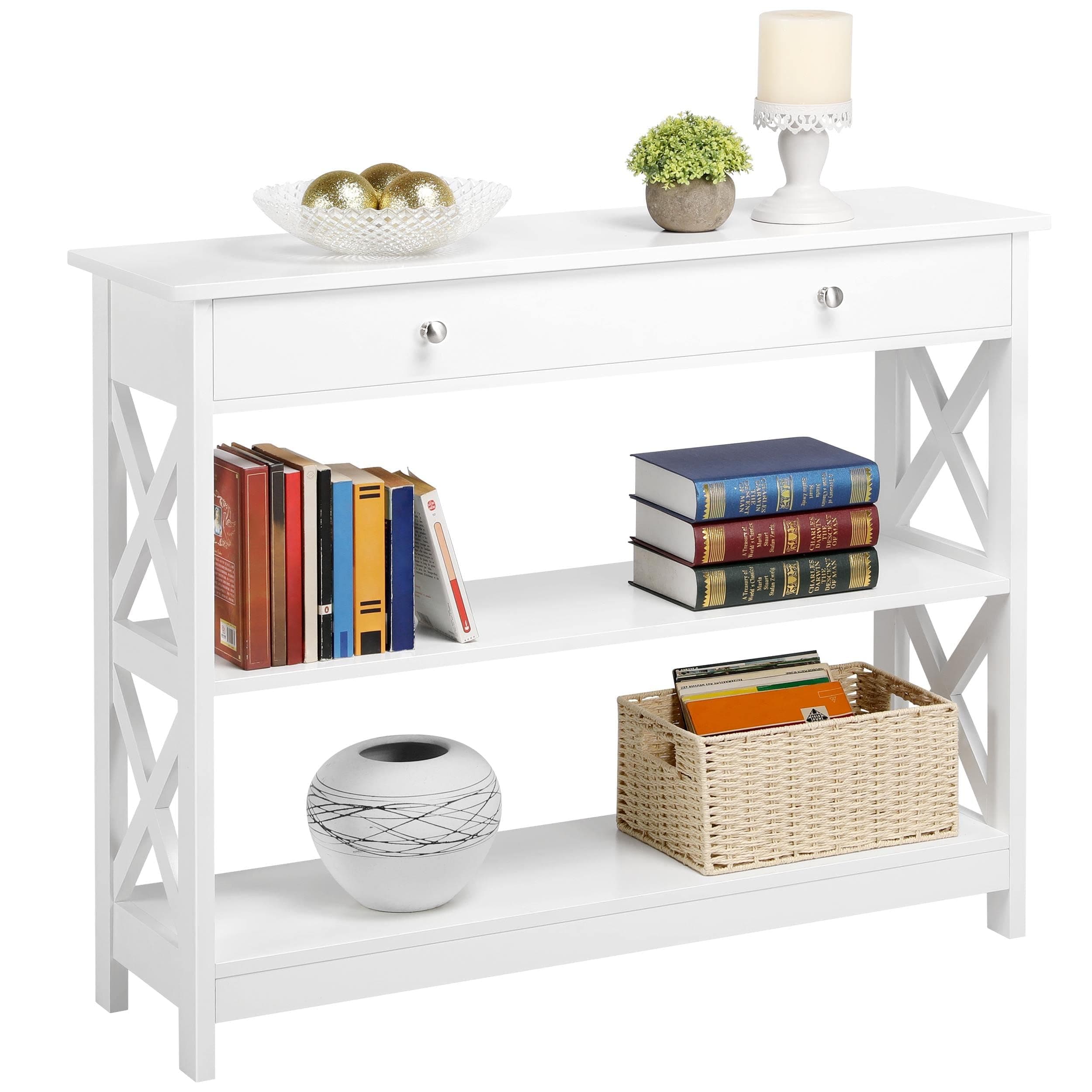 Yaheetech White 3-Tier Entryway Console Table with Drawer