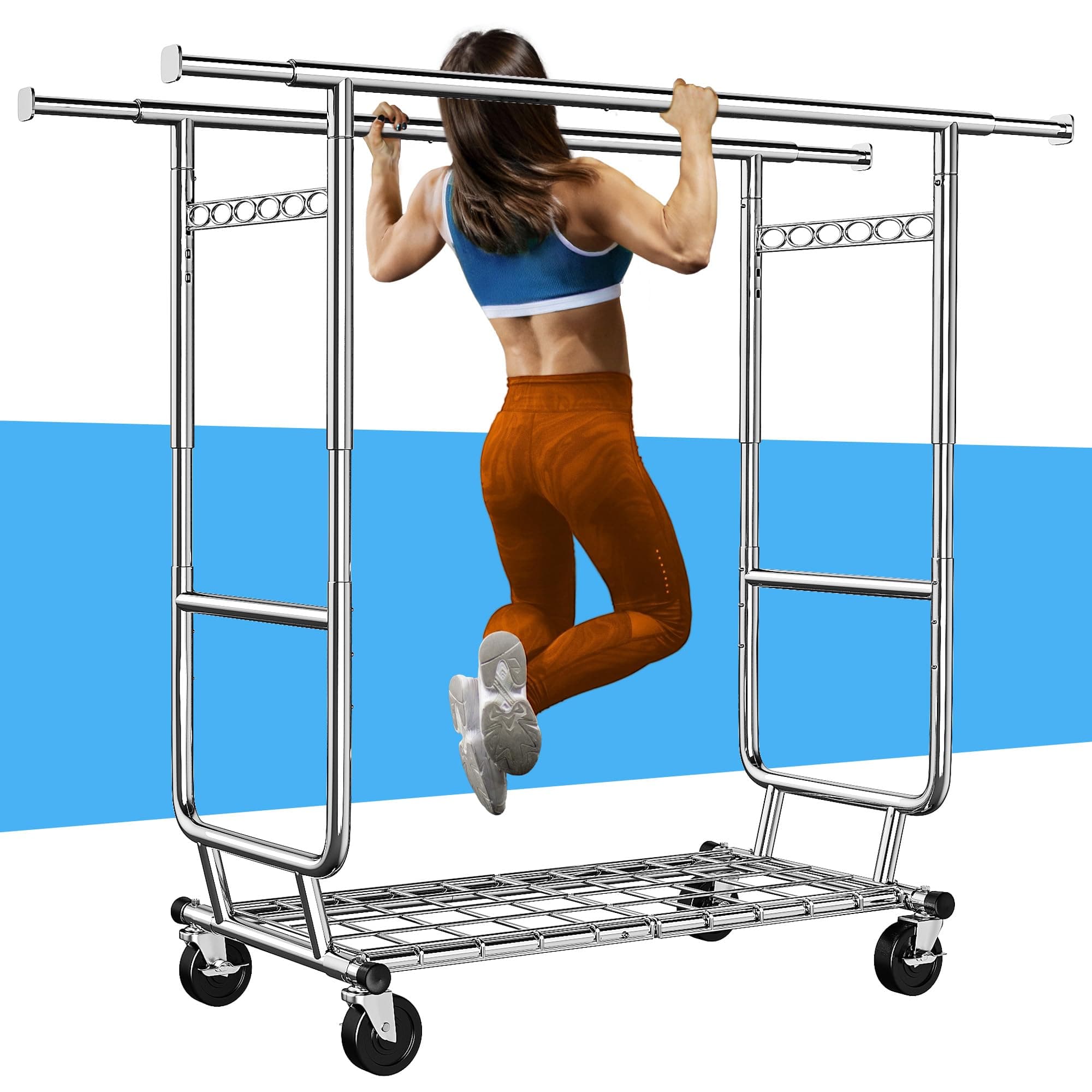 Raybee 620LBS Heavy Duty Clothing Rack with Wheels & Chrome Adjustment 22" x 76" x 69"