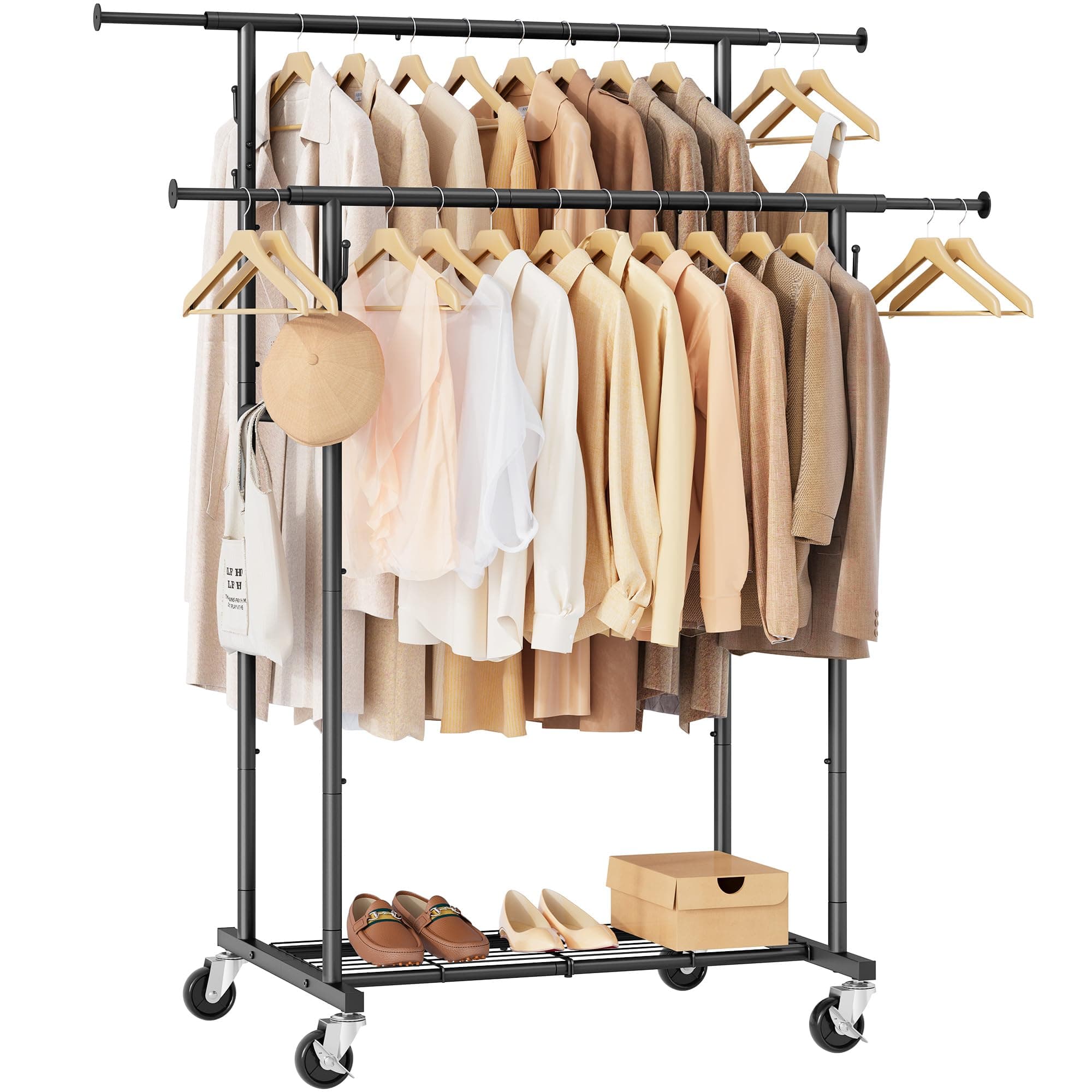 Gewudraw Heavy Duty Rolling Clothes Rack, Black, 64.2inch Chrome