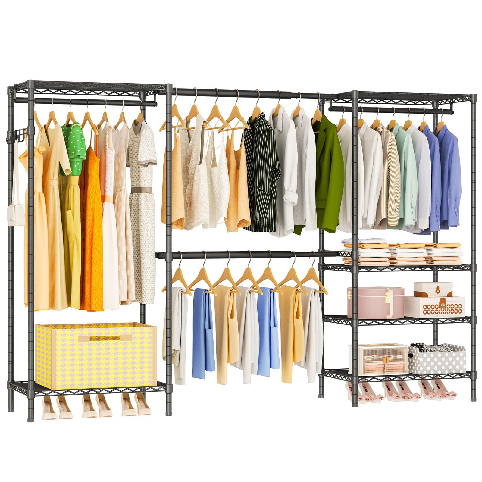 Portable Expandable Heavy Duty 4-Tier Clothes Rack, Black