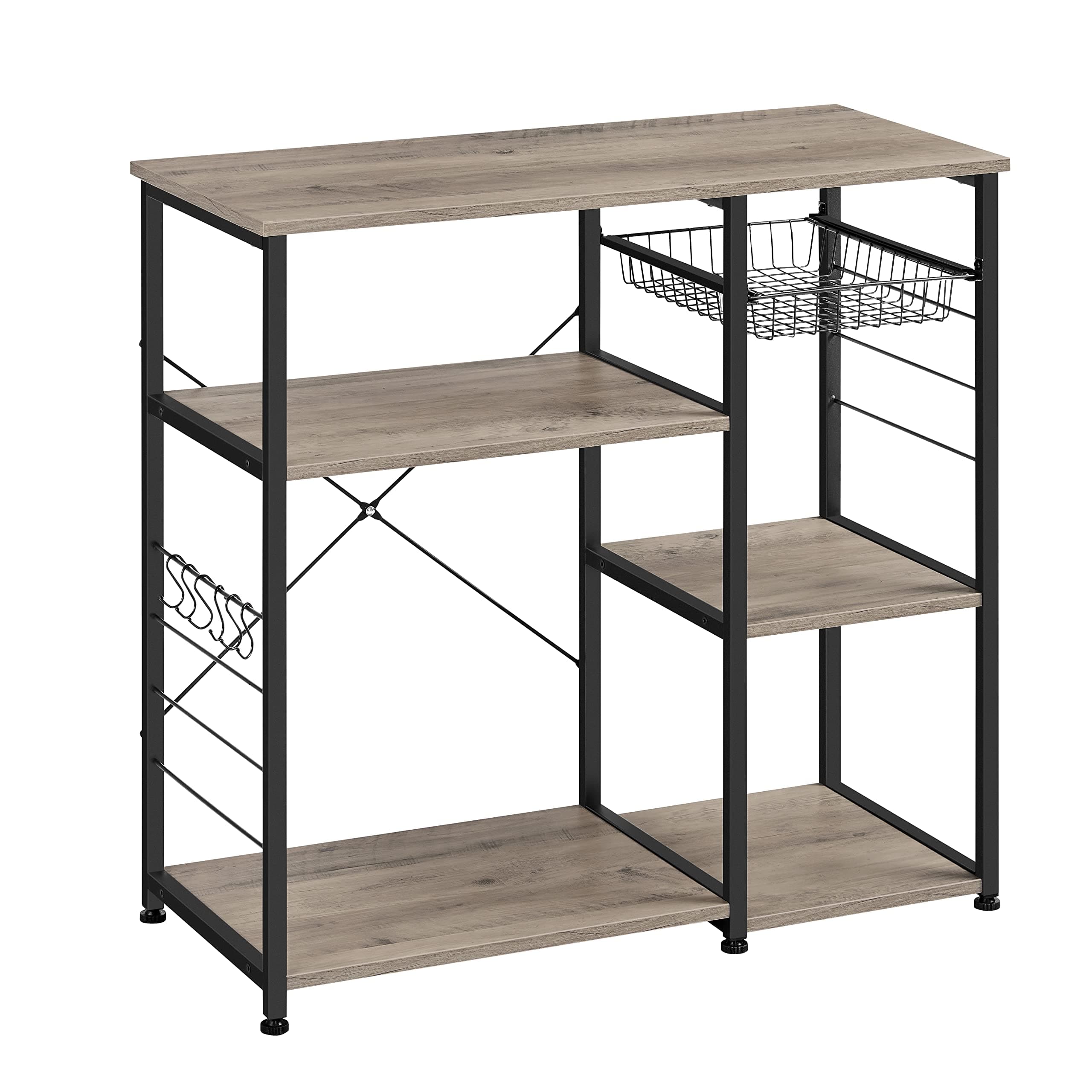 VASAGLE ALINRU Kitchen Baker's Rack, Coffee Bar Stand, 6 Hooks, Steel Wire Basket, Mini Oven Spices Utensils, Industrial