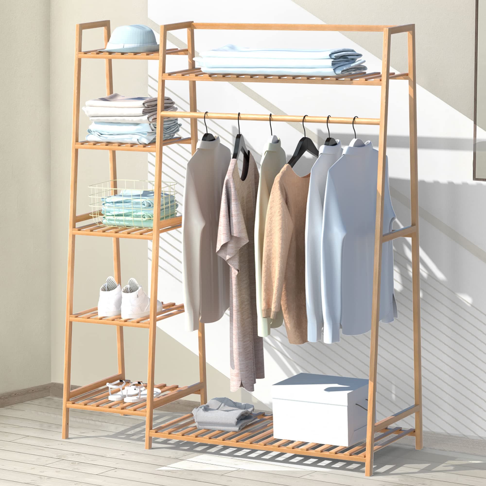 Reliance Bamboo Clothing Rack with Shoe Storage for Multi-Tiered Closet Organization