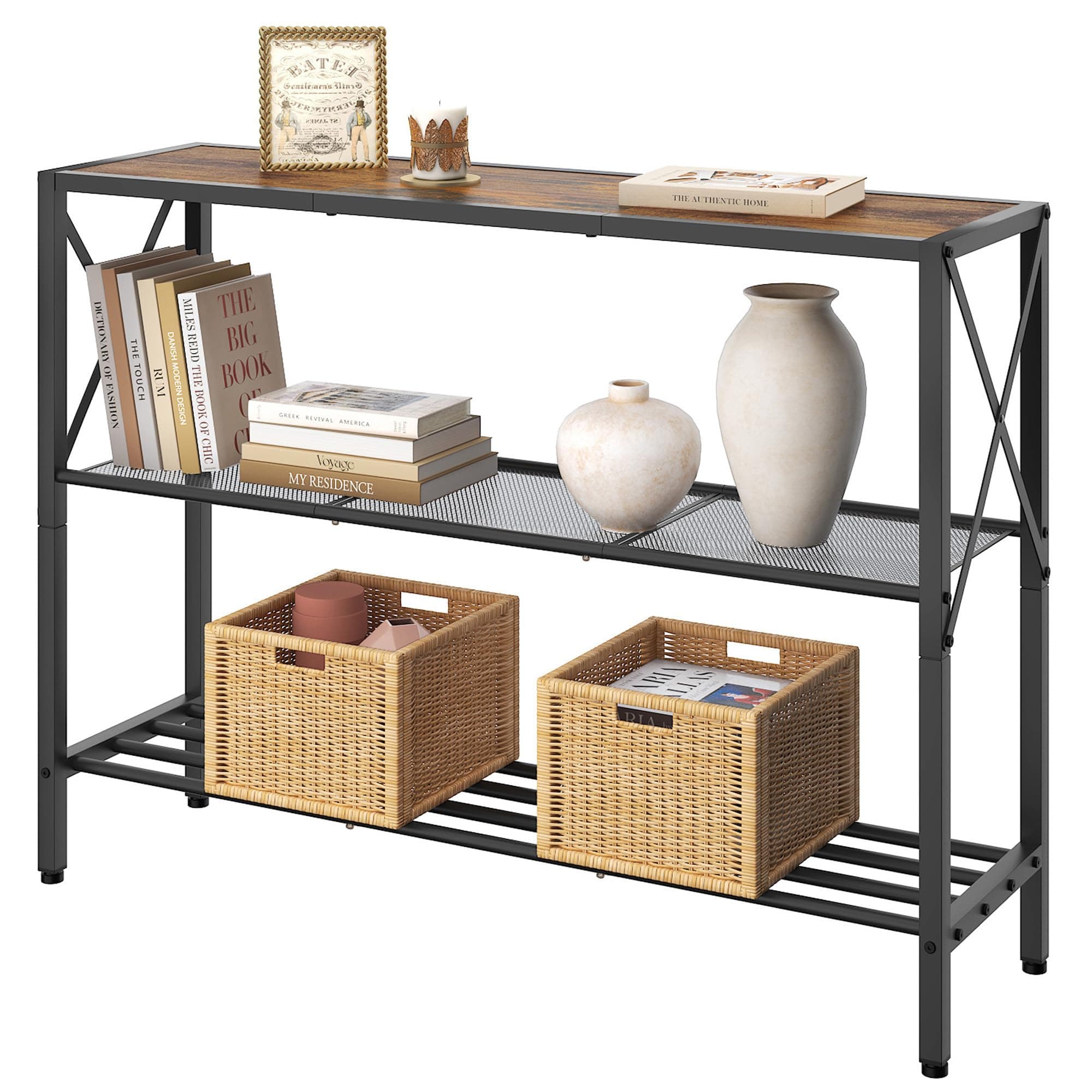 Hoctieon Industrial 3-Tier Console Table for Entryway and Hallway