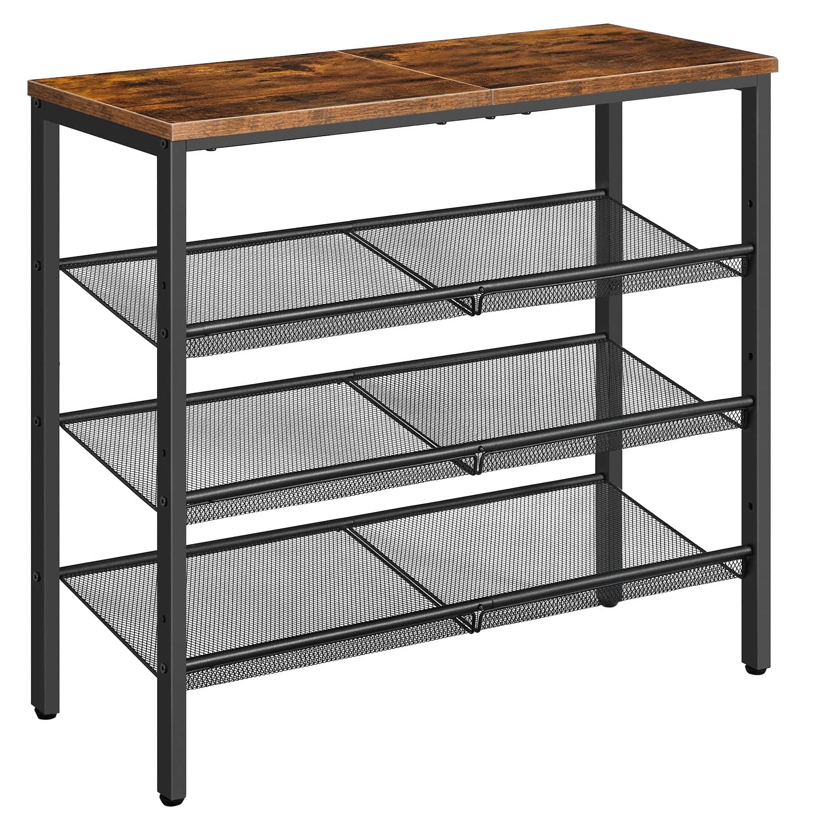 HOOBRO 4-Tier Shoe Organizer, Spacious Metal Shelf, Rustic Brown, BF42XJ01