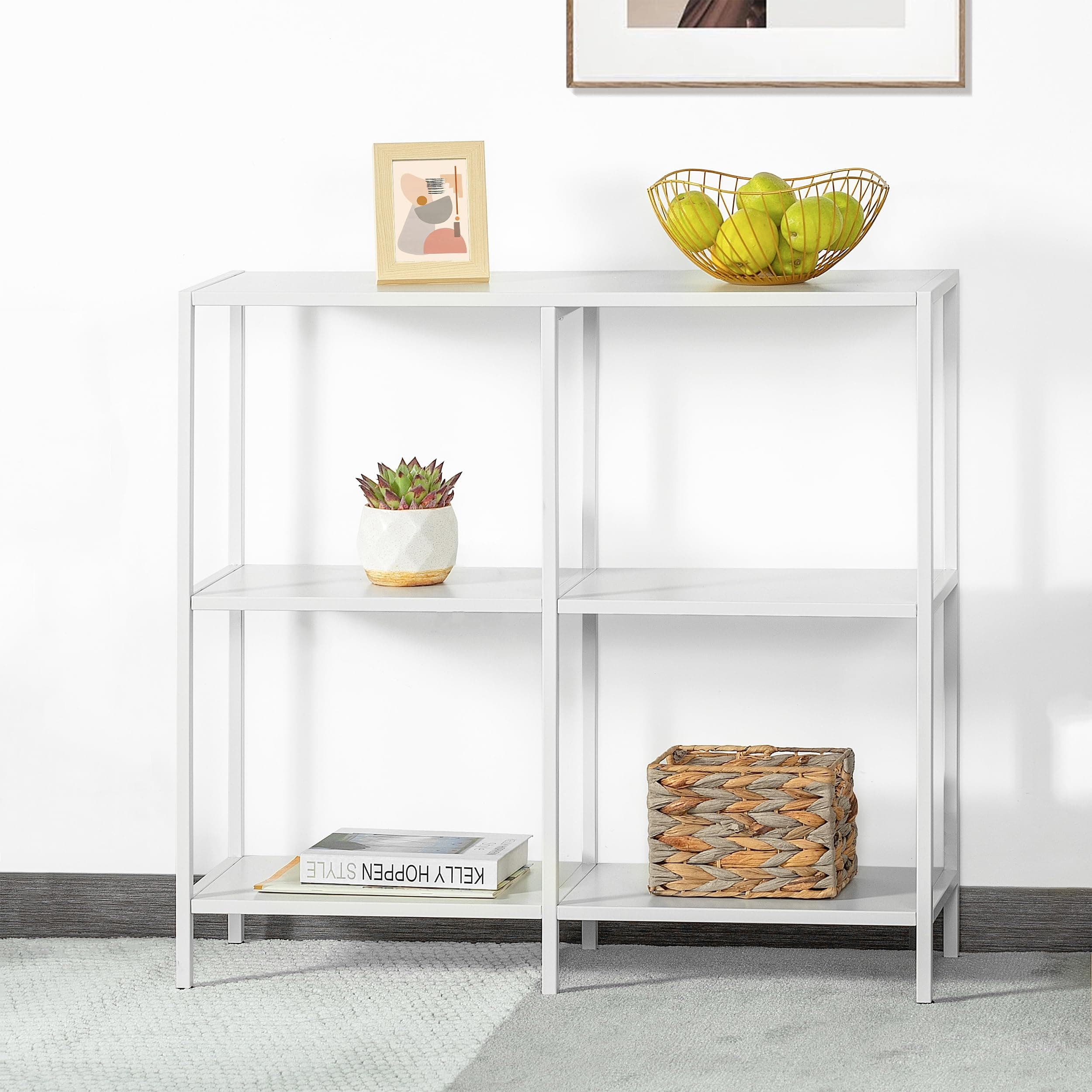 HDANI 31.5 Inch Narrow Entryway Table with 3 Tier Storage Shelves, Modern White Sofa Table