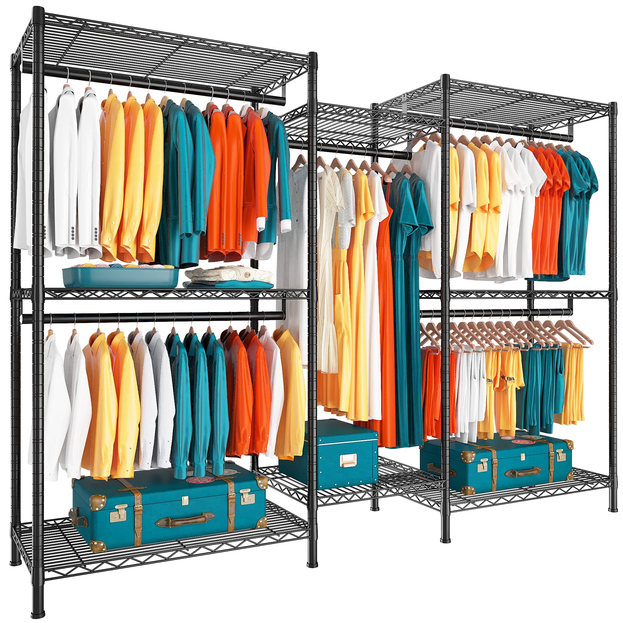 Raybee Heavy Duty Clothes Rack, 905LBS Load, Adjustable Wardrobe, Black
