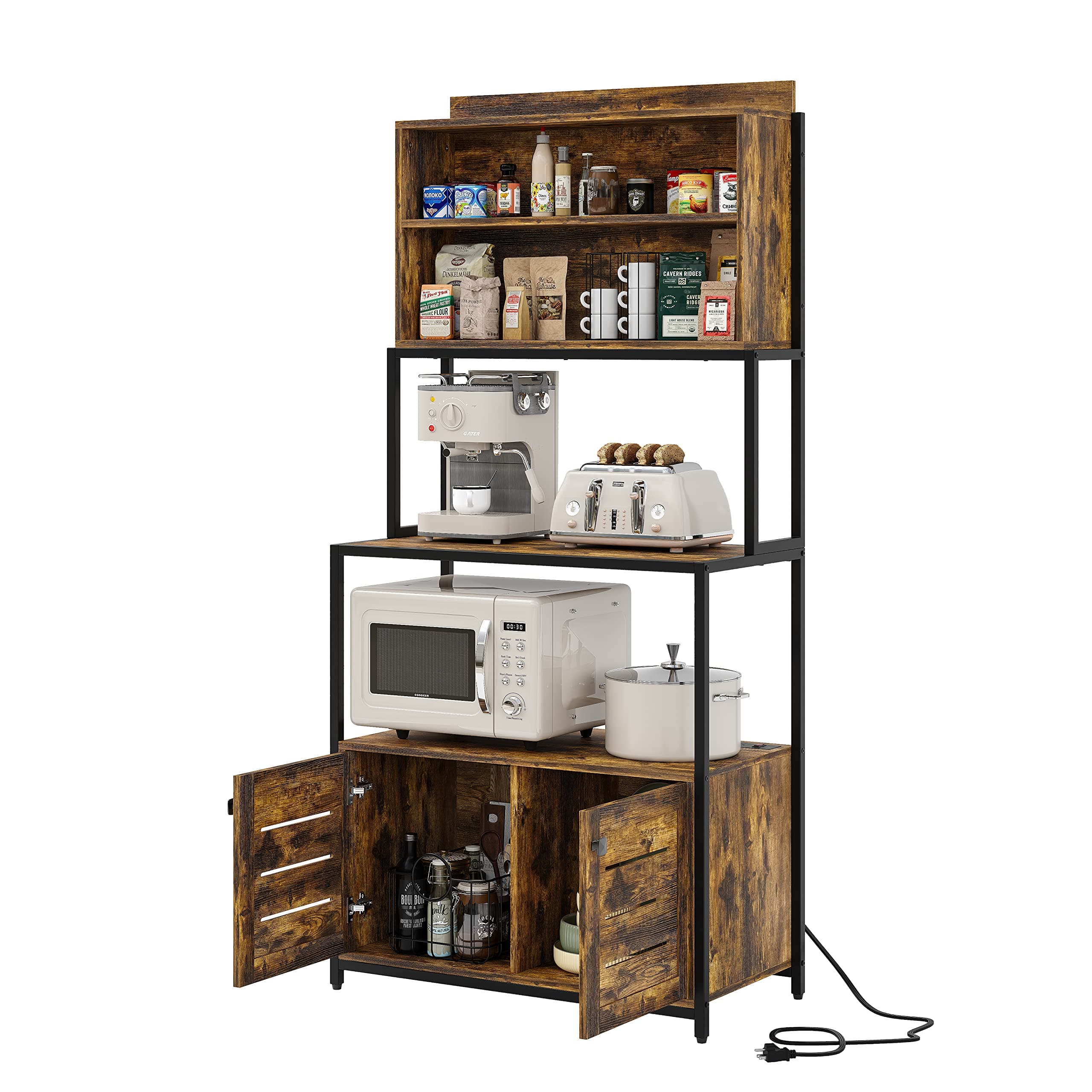 Furniouse Industrial Brown 5-Tier Kitchen Bakers Rack with Power Outlet