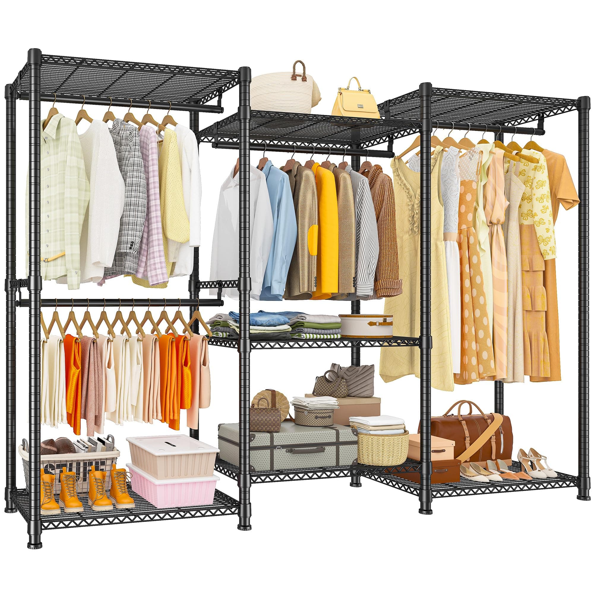 Raybee Heavy Duty 900Lbs Hanging Clothes Rack, 77" H x 69" W x 16" D, Black