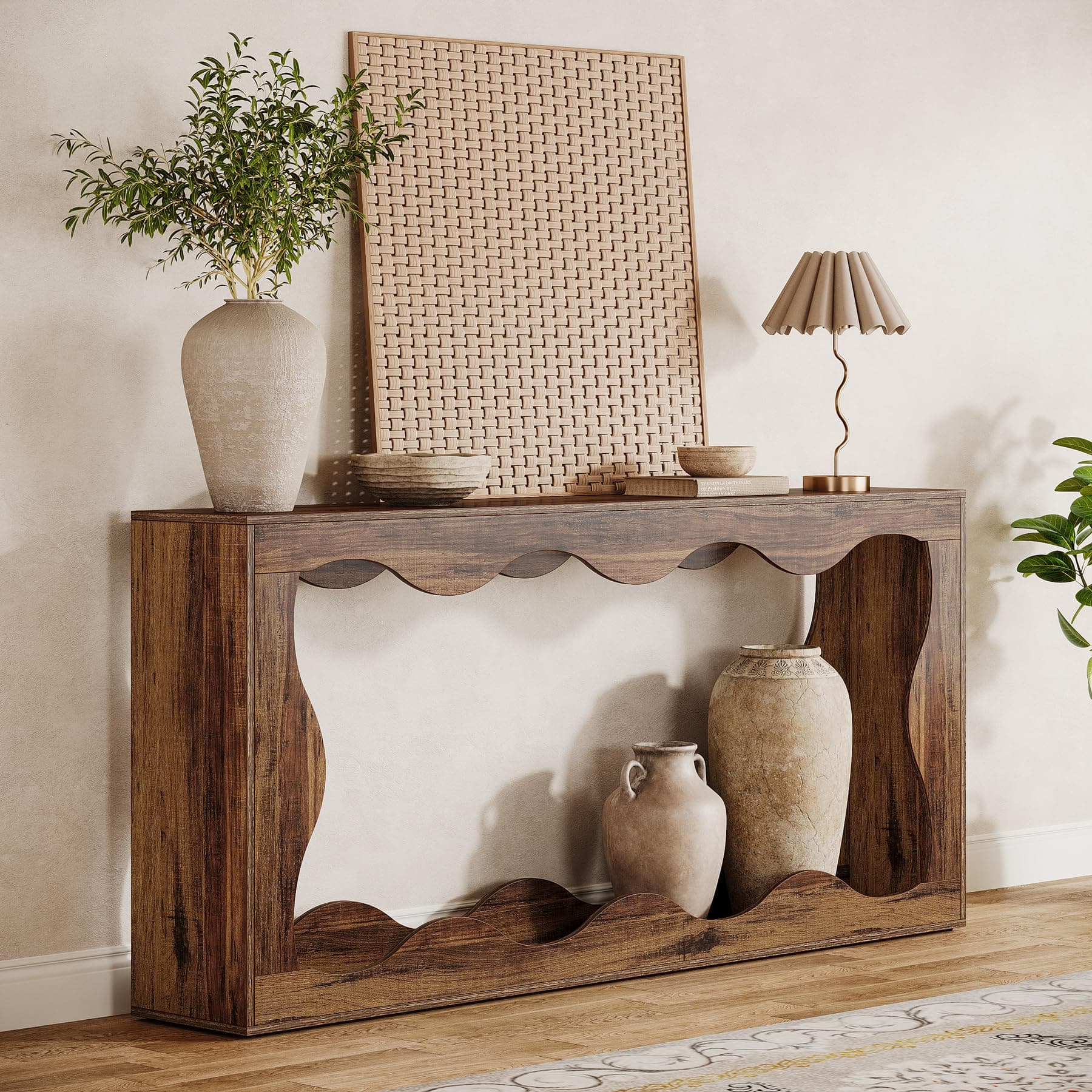 Tribesigns 63 Inches Farmhouse Console Table with Storage, Brown