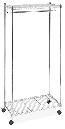 Whitmor Chrome Double Shelf Rolling Garment Organizer