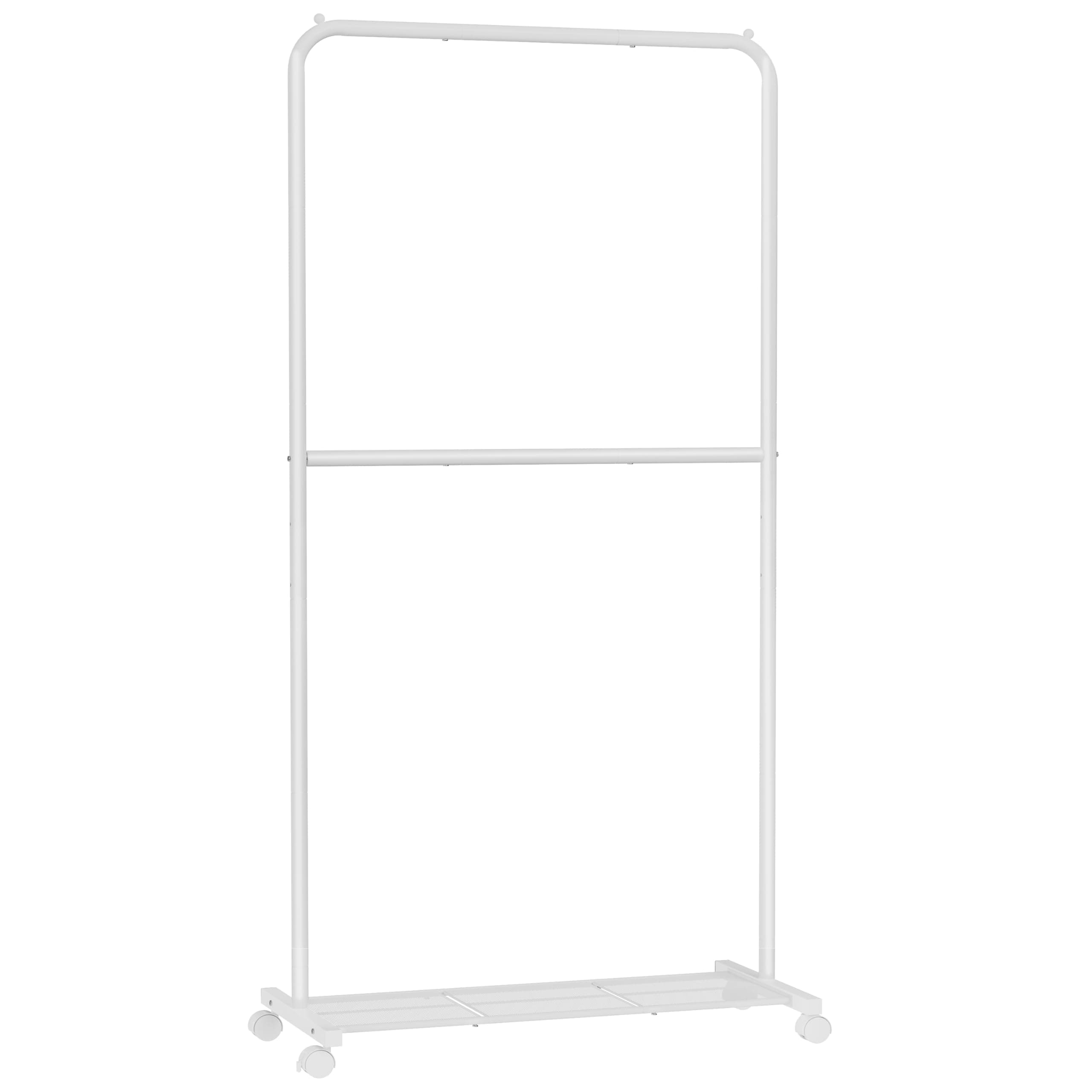 SONGMICS Rolling Double-Rod Clothes Rack, 110 lb Capacity, White