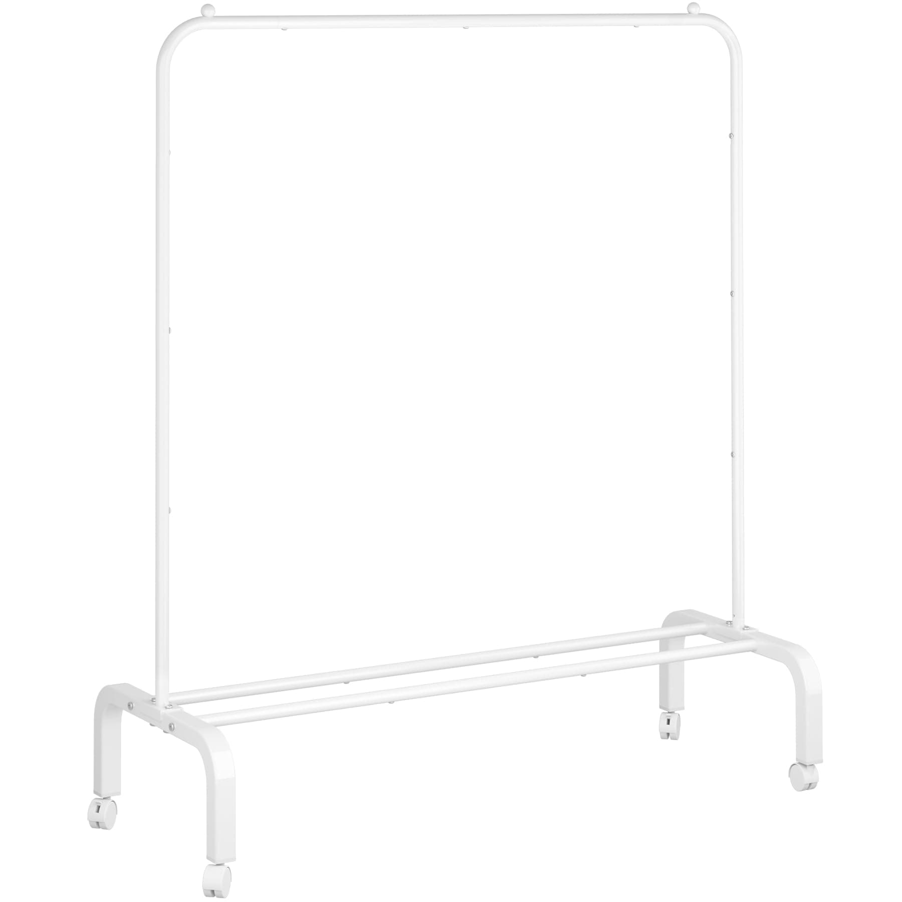 White Metal Rolling Clothes Rack with Bottom Shelf