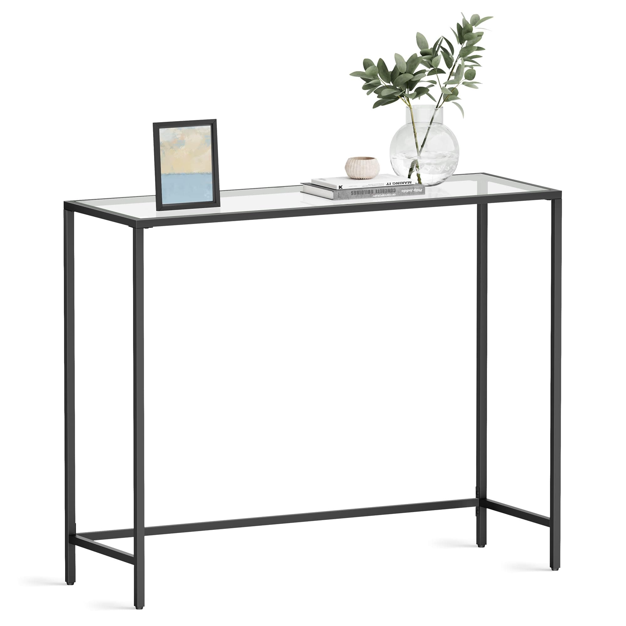 VASAGLE 39.4 Inches Tempered Glass Living Room Console Table, Black