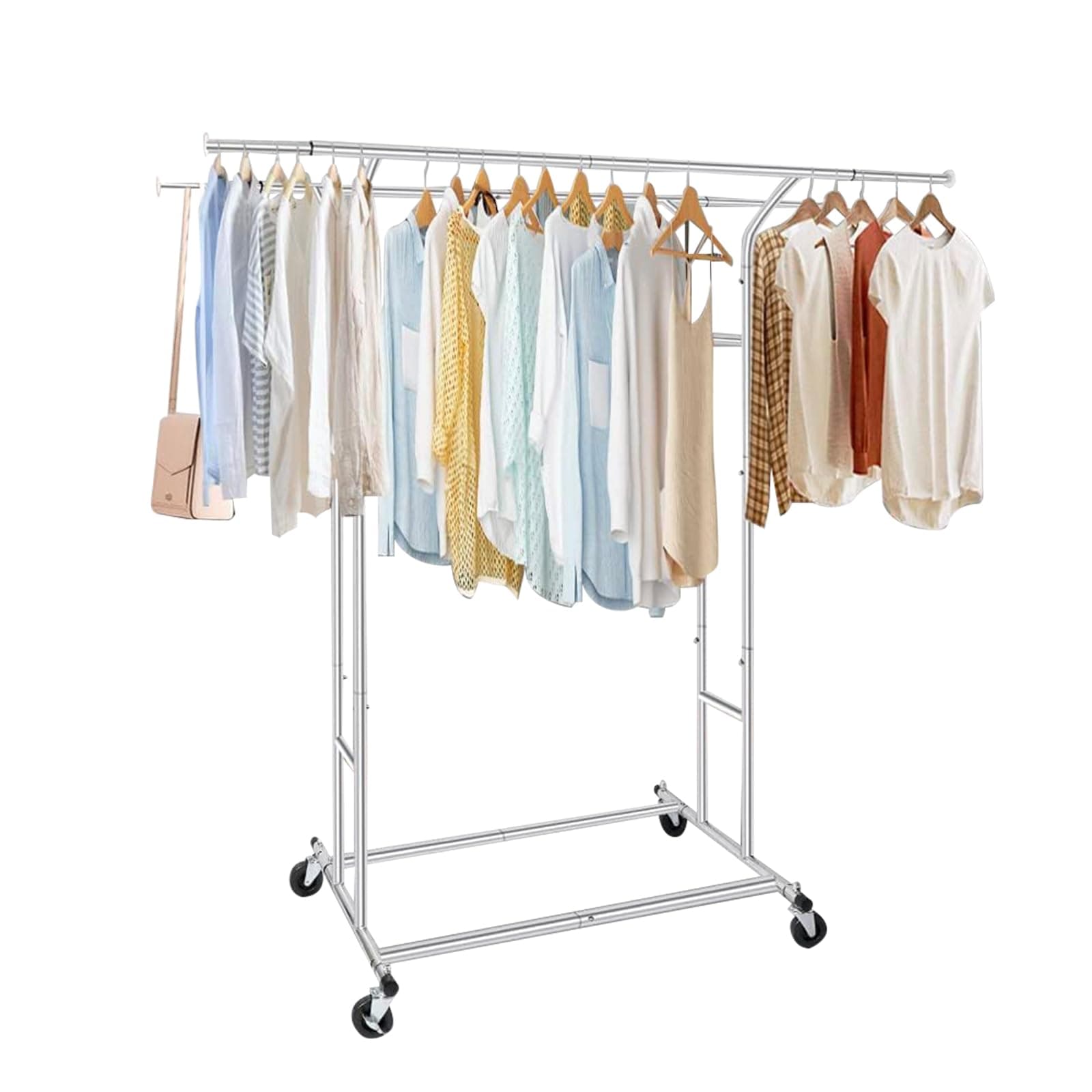 Double-Rod Commercial Heavy Duty Clothes Rack 400 lbs Load Chrome Finish