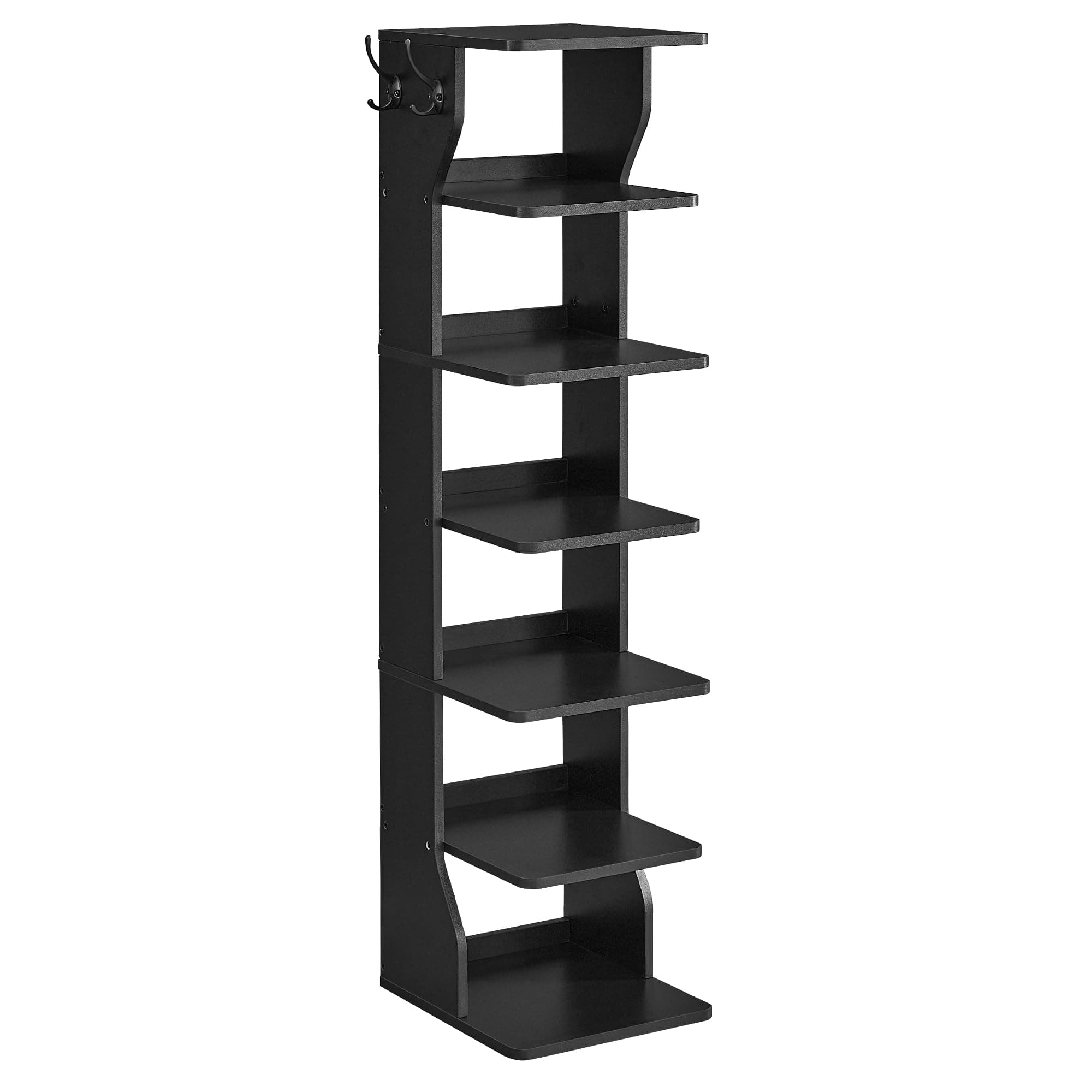 VASAGLE Narrow 7-Tier Shoe Rack with Hooks, Slim Corner Storage, Black ULBS200T16