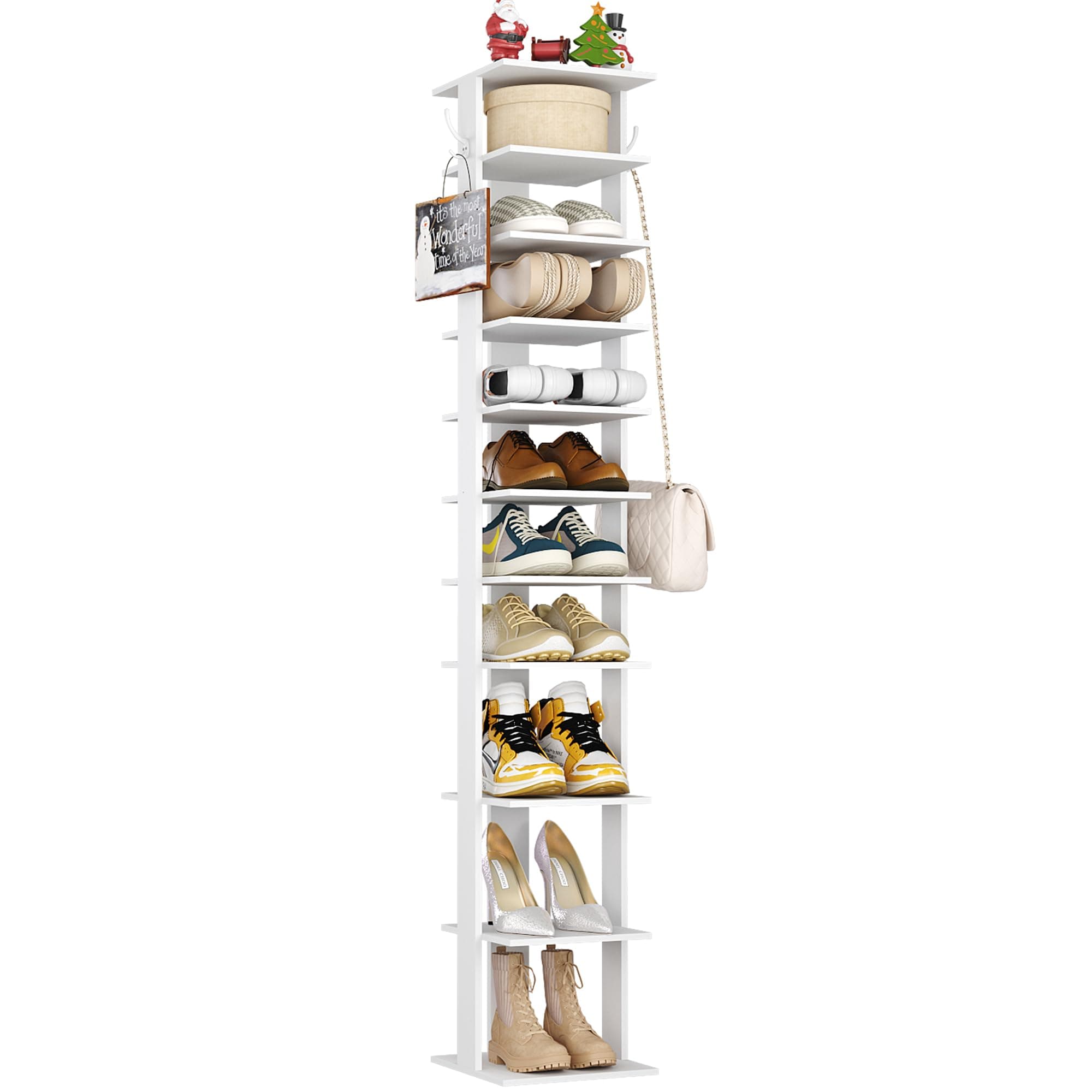 HOMEFORT 10-Tier Vertical Shoe Rack, White Storage Stand for Entryway Closet