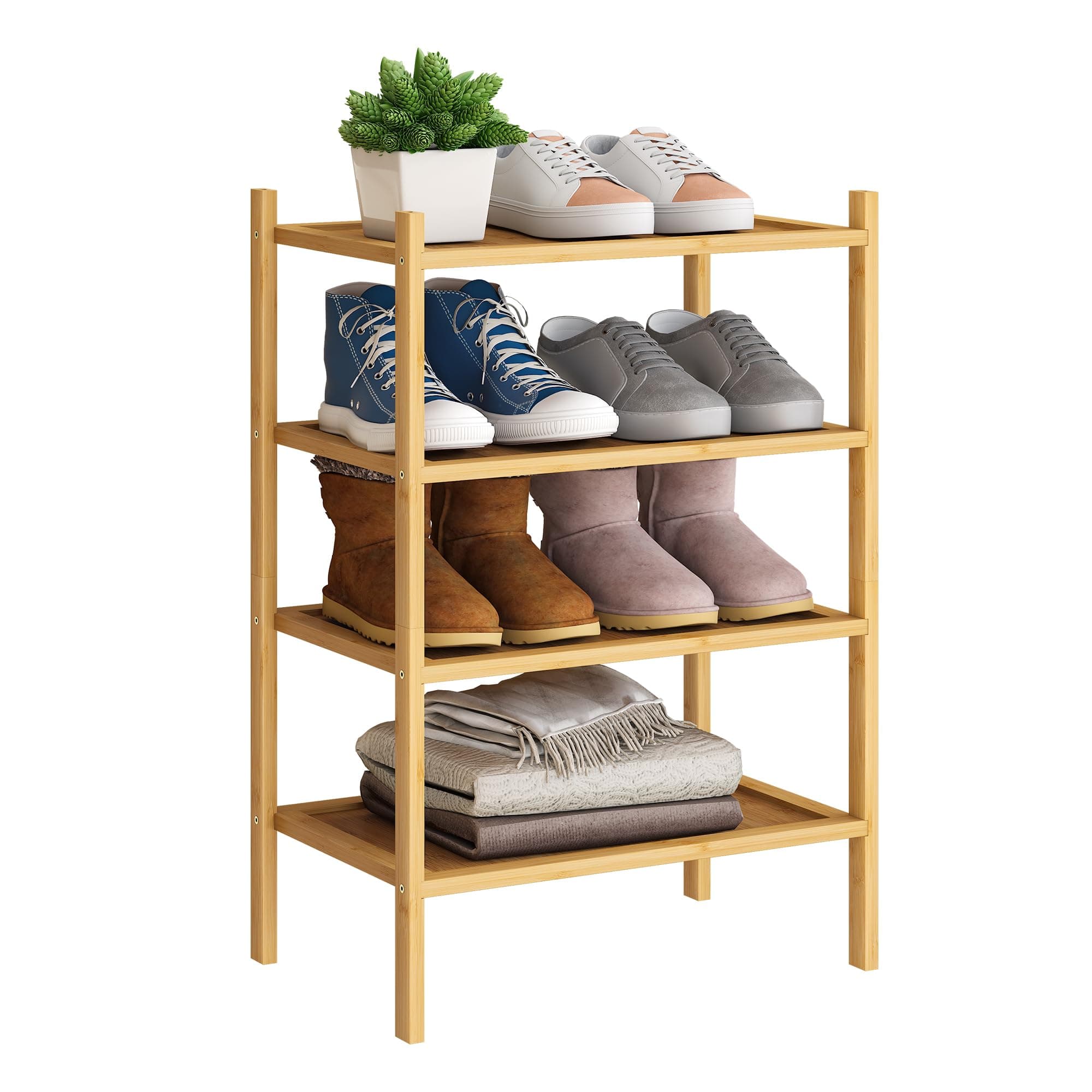 Premium BMOSU 4-Tier Bamboo Shoe Organizer for Hallway Closet Storage