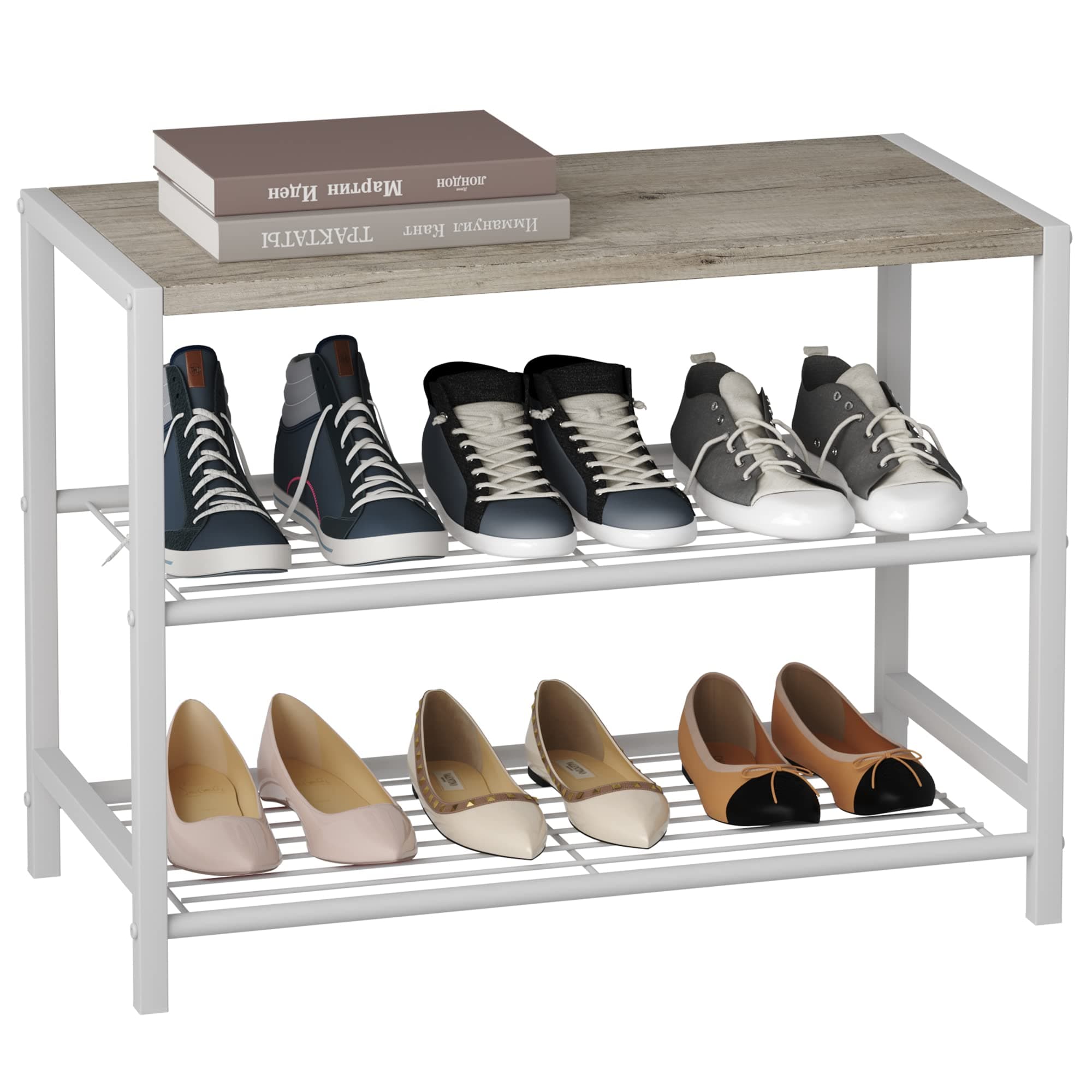 HOMEFORT Narrow 3-Tier White Oak Shoe Organizer Tower