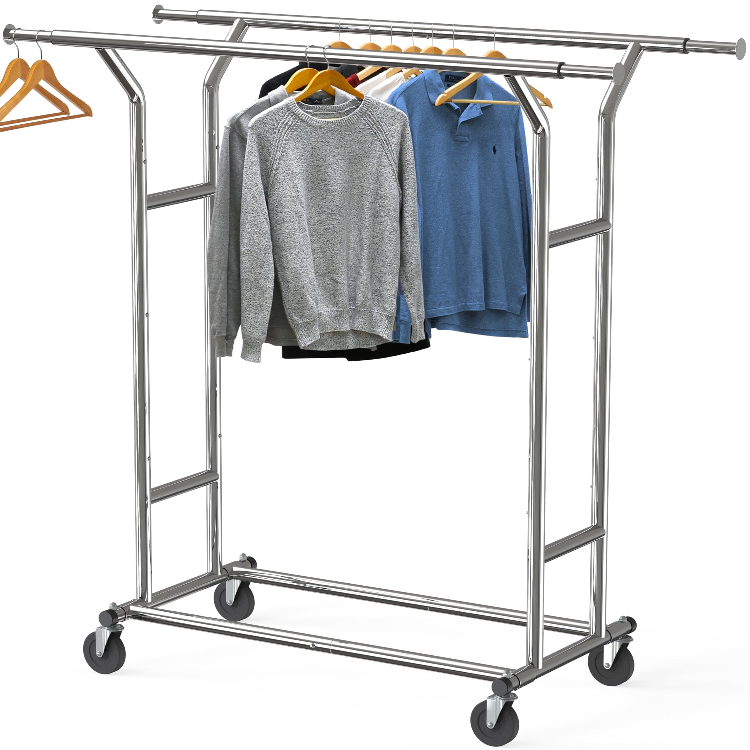 Heavy Duty Double Rail Clothing Rack, Chrome, Simple Houseware