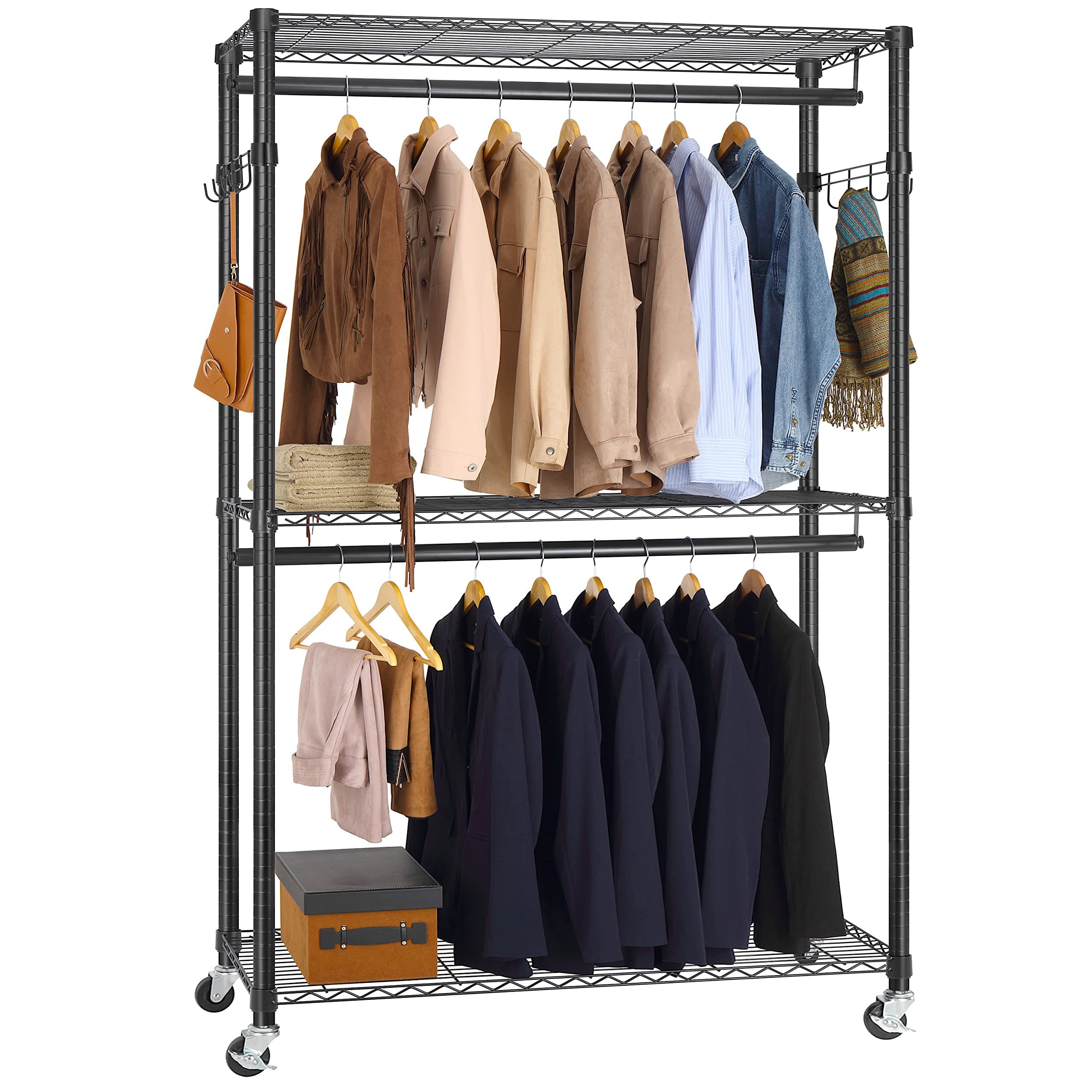 Finnhomy Heavy Duty 3-Tier Metal Clothes Rack with Lockable Wheels